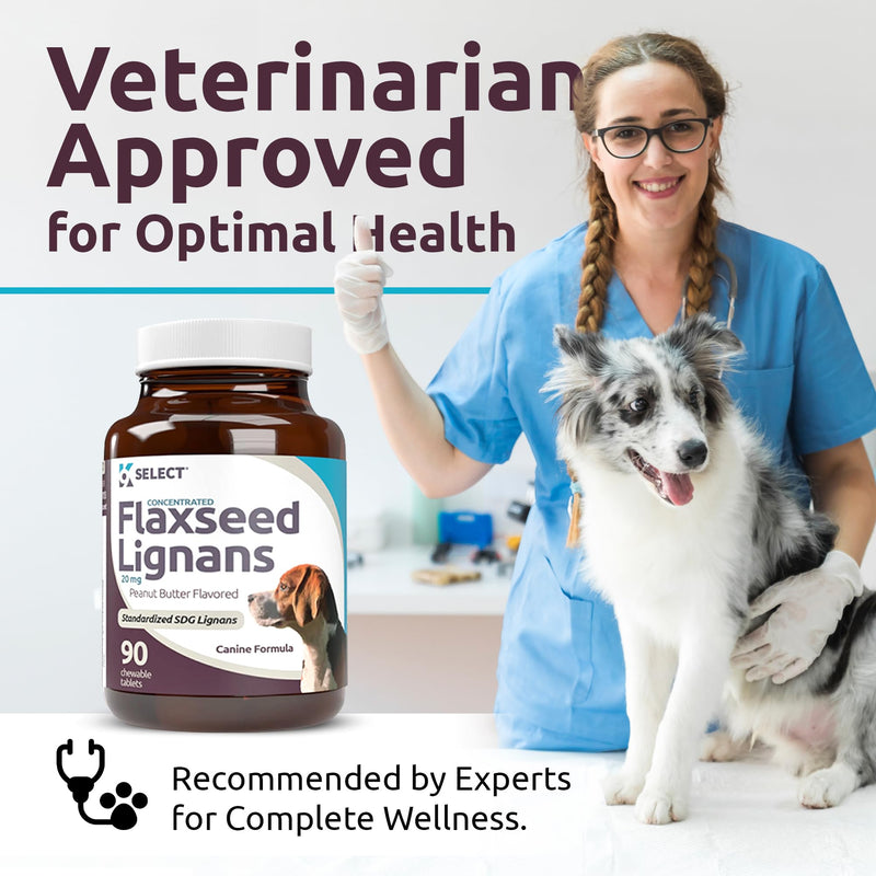 K9 Select Concentrated Flaxseed Lignans for Dogs, 20mg 90 Tablets, Peanut Butter Flavored Chewable, Impove Coat - PawsPlanet Australia