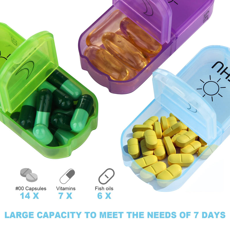 Weekly Pill Organizer 2 Times a Day Pill Boxes with PU Leather | AM PM Pill Box 7 Day Portable Travel Pill Case with 7 Colorful Box for Vitamins, Cod Liver Oil, Supplements Silver