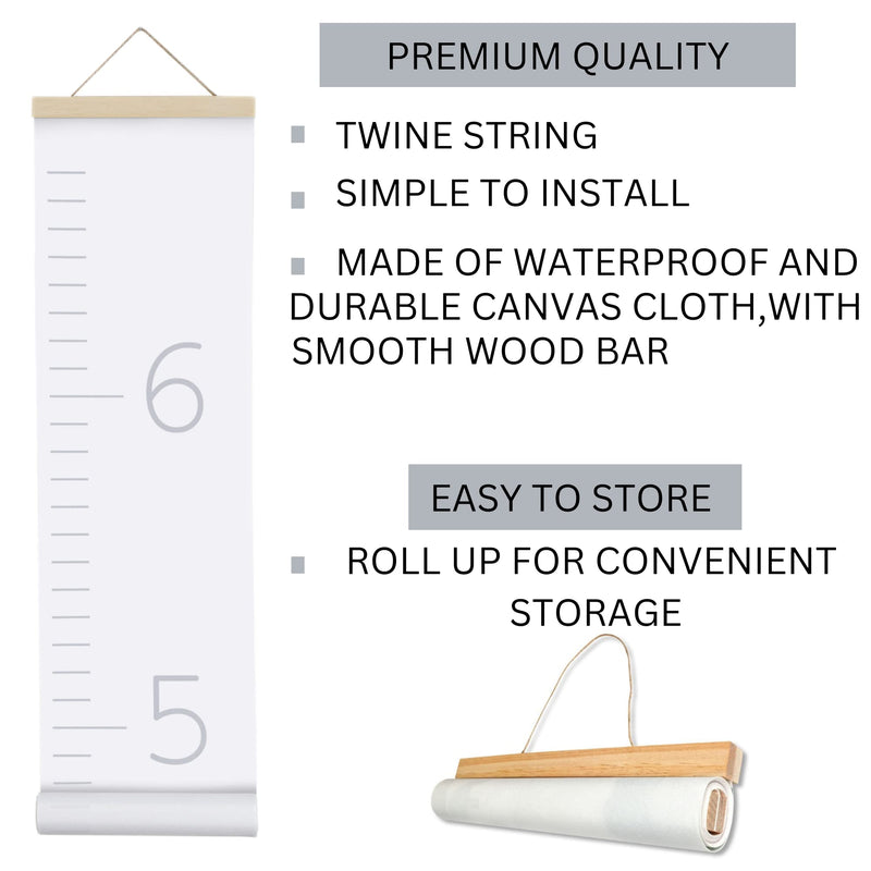 [Australia] - Canvas Growth Chart for Kids - Unisex Kids Room Wall Decor - Measuring Height Chart- Wall Tape with Height Chart for Kids (plain white) plain white 