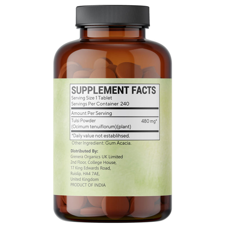 Tulsi (Holy Basil) Tablets 240 nos, Ocimum Sanctum - 500 mg per Tablet, Made from Pure Tulsi Leaf Powder