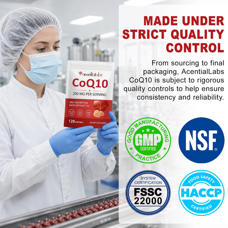 CoQ10 200mg Softgels with MCT Oil – High Absorption Ubiquinone Coenzyme Q10 Supplement – Antioxidant & Cellular Energy Support – Gluten Free Non GMO – 120 Softgels
