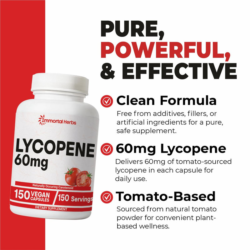 [Australia] - Lycopene Supplement for Men 60mg, 150 Capsules, Natural Tomato Extract Powder for Skin, Heart & Immune Support, 100% Veg Lycopene Complex, Non-GMO and Gluten Free Carotenoid Supplement 