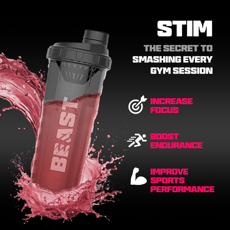 Beast Stim Pre Workout Powder - 30 Servings - Gym Supplements for Men and Women 390g - Beta Alanine Preworkout - Lemon Sherbet