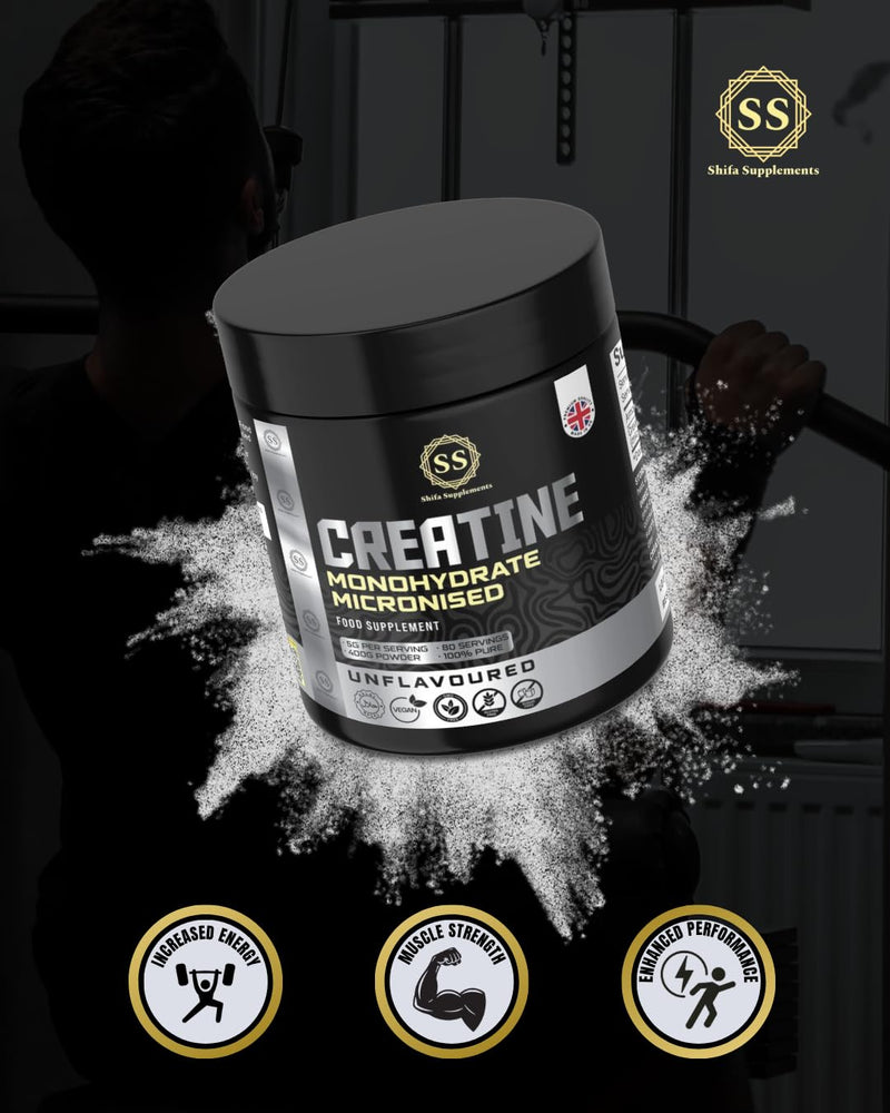 Creatine Monohydrate Powder Halal 400g (5g x 80 Servings) – Ideal for Muscle Growth & Recovery | 100% Pure Micronised Creatine Powder | Unflavoured | No Additives | Vegan