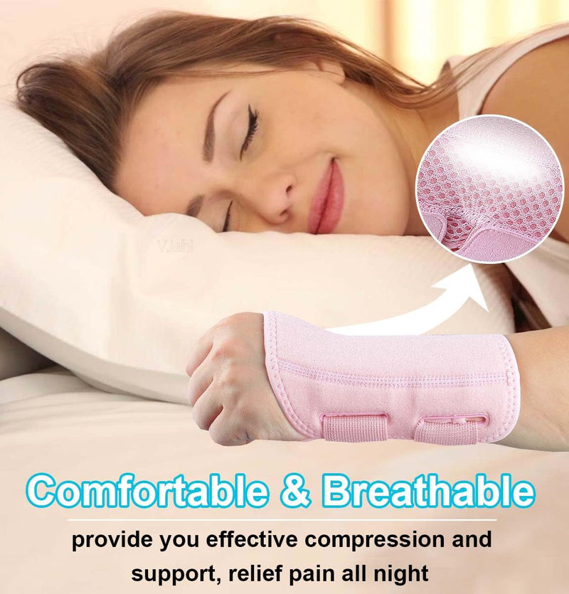 Wrist Brace for Carpal Tunnel Pain Relief, Wrist Support Splint for Women Men,Sprain, Repetitive Strain, Adjustable Hand Brace for Sleeping Fits Right Left Hand for Arthritis (Pink, Left Hand, S/M) Small/Medium Pink Left Hand