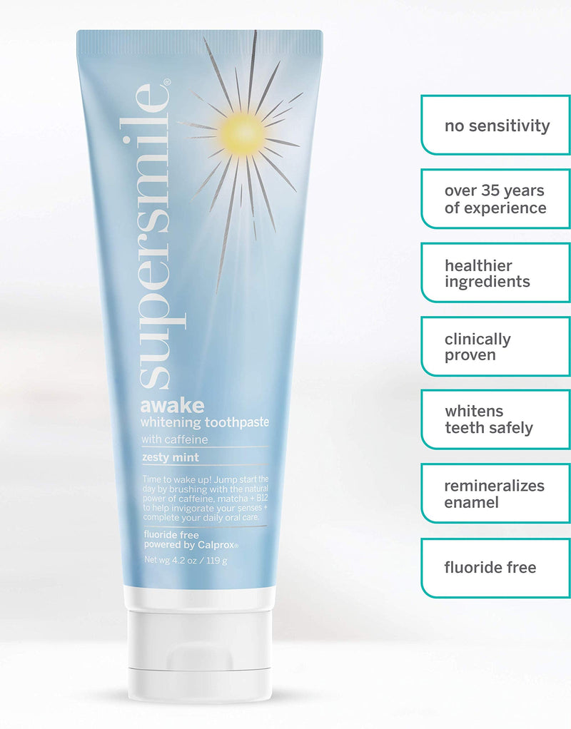 [Australia] - Supersmile Awake – Fluoride Free Toothpaste for Visibly Whiter Teeth and an Energizing Start to The Day – Whitens Up to 6 Shades, 4.2 oz 
