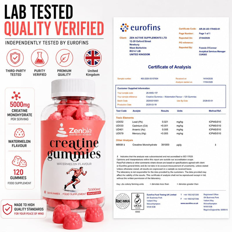 Creatine Gummies 5000mg | Creatine Monohydrate Gummies | 120 Sugar Free Vegan Creatine Gummies | Watermelon Flavour, 30 Day Supply, Pre Workout & Post Workout Gummies for Men & Women