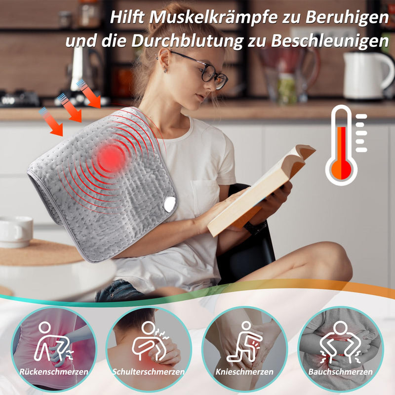 [Australia] - Fwiull Heating Pad, Electric Heating Pad 76x40cm for Pain Relief, Against the Cold, Heating Pad 6 Temperature Settings and 4 Time Settings with LED Display, Gray Blue, Gray Blue 