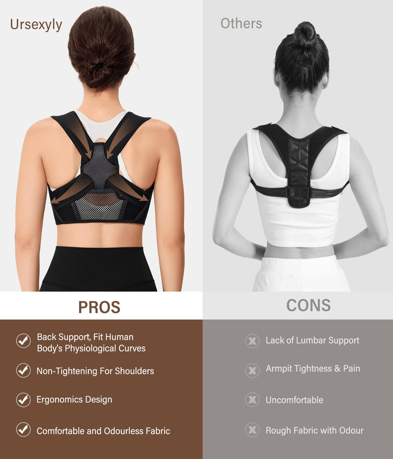 URSEXYLY Posture Corrector for Women Breathable Back Brace For Posture Adjustable Back Straightener Support for Neck Shoulder Clavicle and Upper Back Pain Relief(L/XL,Black) L/XL Black