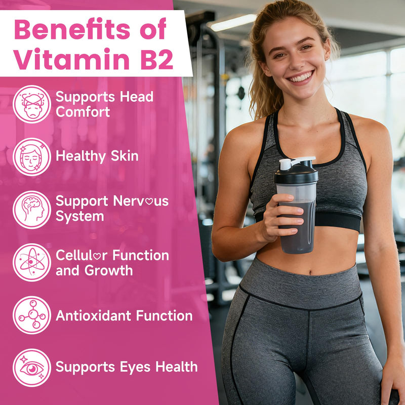 2 Pack Vitamin B2 400mg Gummies with Magnesium, Raspberry, 120 Count | High-Potency Riboflavin with Magnesium for Head Comfort, Energy & Nervous System Support, Sugar Free, Vegan, Non-GMO 60 Count (Pack of 2)