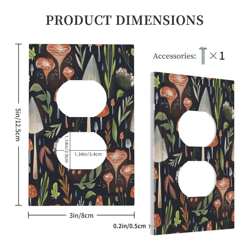 [Australia] - Boho Mushroom Forests 1 Gang Outlet Plate Covers Decorative Single Duplex Wall Plate Electrical Receptacle Light Switch Cover Art Faceplate Switchplate for Home Kids Nursery Room Decor 1 Gang Duplex Wall Plate/Mid Boho Mushroom Kids 
