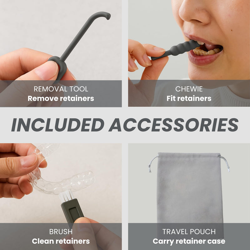 [Australia] - Denture Case Retainer Cleaning Case with Retainer Removal Tool and Brush, No-Leak Denture Bath Box Cup, Complete Clean Care for Clear Braces, Mouth Guard, Night Guard & Retainers (Grey) Grey 