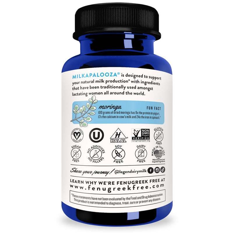 [Australia] - Legendairy Milk Milkapalooza Lactation Supplement for Breastfeeding Moms, Increase Breast Milk Supply with Organic Moringa, Fennel, Nettle, & Shatavari, Vegan Postpartum Essentials Fenugreek-Free 60ct 