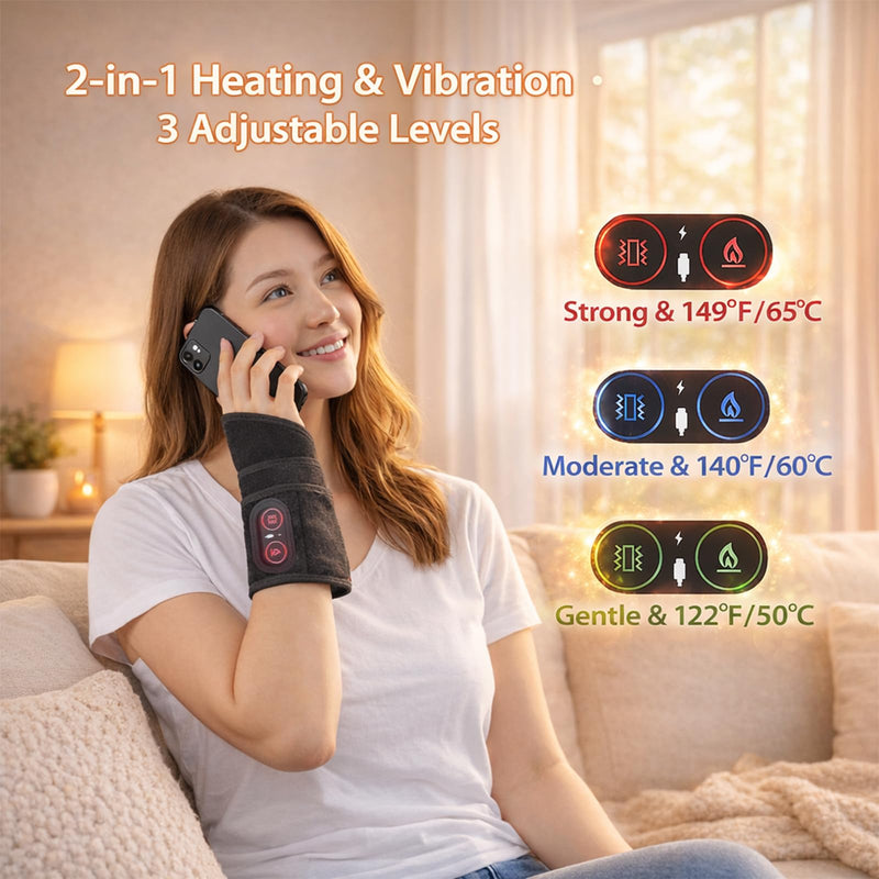 Wrist Heating Pad for Relaxing Discomfort with Massage Red Light Therapy,Coldfree Heated Brace with 3000mAh Battery,Hand Arthritis,Wrist Pain,Carpal Tunnel,Heat Wrist Wrap Gifts for Mom/Dad