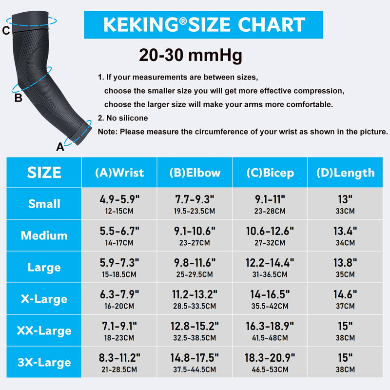 [Australia] - KEKING® Compression Arm Sleeves, Pair, Firm 20-30mmHg Graduated Compression Full Arm Support for Recovery, Pain Relief, Tendonitis, Golfers & Tennis Elbow Brace, Workouts Sports - Latex Free Grey XXL XX-Large (1 Pair) 
