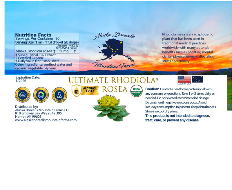 [Australia] - Rhodiola Ultimate, Stress, Calming, Energy, Alcohol Free, American Made, Alaska Grown, Organic, CO2 liquid Extract, Full Spectrum. 