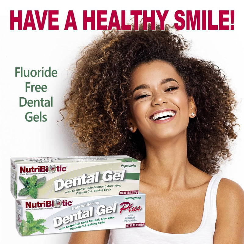 NutriBiotic Dental Gel, Golden Peppermint with GSE & Aloe - 4.5 oz | Fluoride Free, Vegan, Grapefruit Seed Extract, Vitamin C Enriched, Baking Soda Blend, Whole Family Use, Non Abrasive Formula