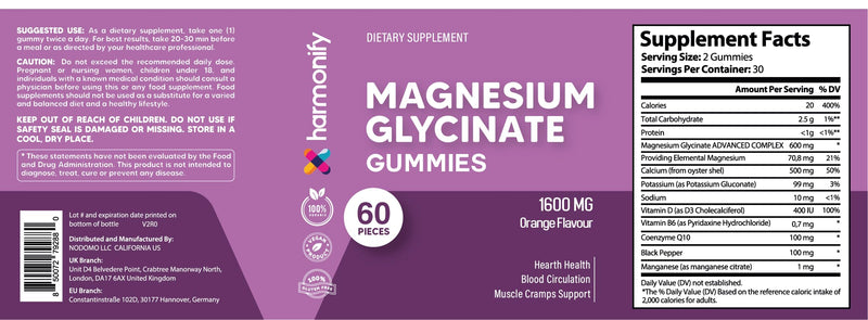 Magnesium Glycinate Gummies 600mg | Advanced Complex with Elemental Magnesium, Calcium 500mg, Vitamin D3, CoQ10 & Black Pepper | 60 Gummies – 30 Day Supply | Supports Muscle, Bone & Relaxation