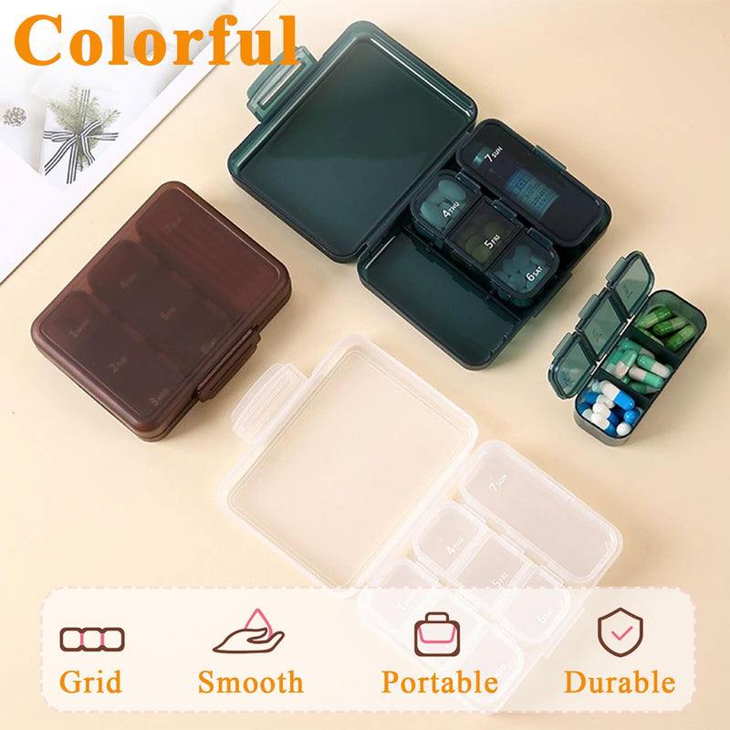Weekly Pill Box Organiser for Pocket Daily Medication Storage Case | Brown Pill Case with 7 Compartments, BPA-Free Double Seal Waterproof, Storage for Vitamins, Fish Oil, Dietary Supplements