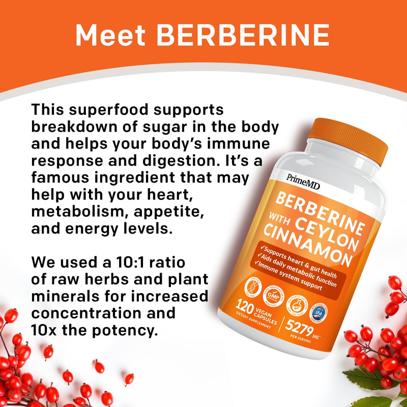 [Australia] - 21-in-1 Berberine Supplement with Ceylon Cinnamon - Berberine 1500 mg with Chromium, Bitter Melon and Green Tea Extract - Berberine 5X for Weight Management & Metabolism Support with 5279 mg (120 ct) 