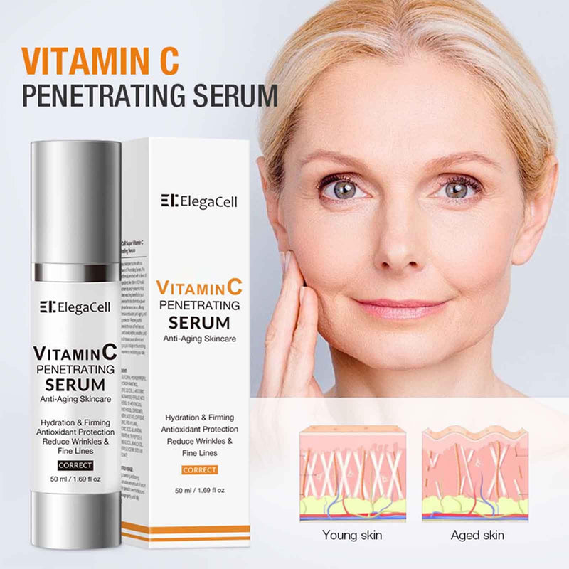 ElegaCell Super Vitamin C Serum for Women Over 70 - All-in-One Hydrating Anti-Aging Formula by Vitamin C, Hyaluronic Acid, Caffeine-Firming, Hydrating,Lifting, Face Wrinkles 1.69 fl oz 1.69 Ounce (Pack of 1)
