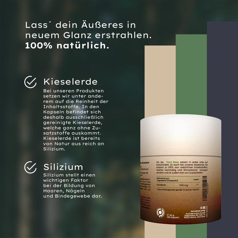 [Australia] - TERRABASE® silica capsules natural & plastic-free | Bulk pack of 120 capsules | sustainable, laboratory tested & from DE | Silicon for hair, nails, skin & connective tissue | vegan, gluten and lactose free 