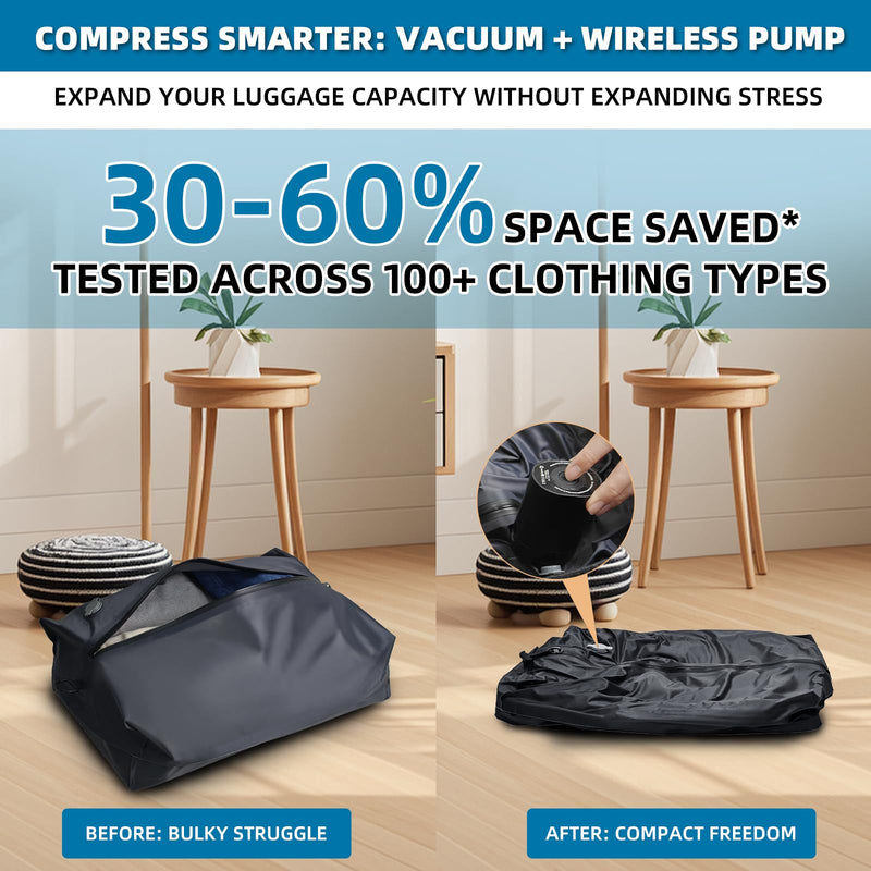 Vacuum Compression Reusable Bags Space-Saving Waterproof Pump | Storage Bag for Luggage Packing and Carry on, Backpack & Closet Organization for Travel (Black, 20 in,35L) Black 20"