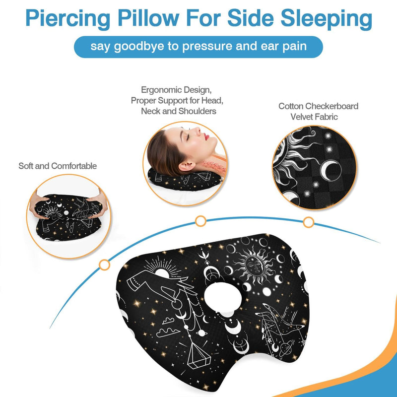 [Australia] - Ear Piercing Pillow for Side Sleepers Pillows with Holes for Ear Pain,Donut Pillow for Ear Side Sleeping Pillow for Adults CNH Ear Pain Relief Pressure Sores Ear Pillow with Hole in Center Black Gothic 17.5"x12.6" 