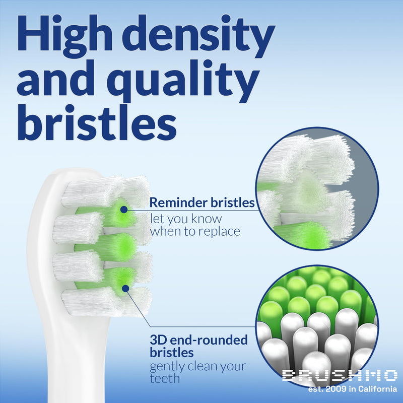 Brushmo Whitening Replacement Toothbrush Heads, Compatible with Philips Sonicare Click-on Electric Toothbrush Handles, 8 Compact Heads, Medium Firm Diamond-Shape Dupont Bristles, BM678w, White