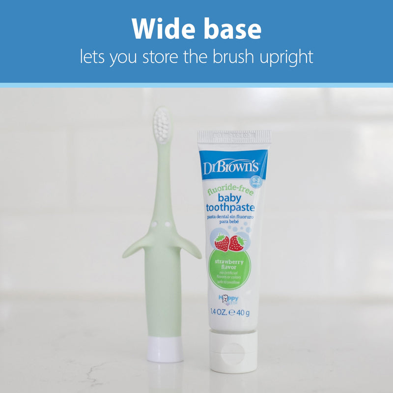 [Australia] - Dr. Brown's Infant-to-Toddler Training Toothbrush Set, Mint Elephant with Fluoride-Free Strawberry Baby Toothpaste, 0-3 Years 