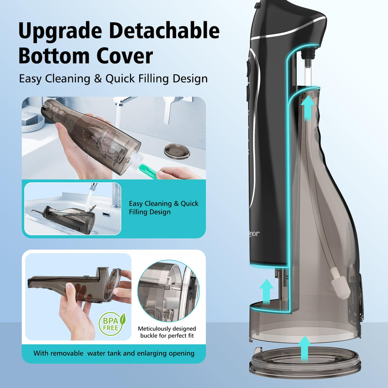 [Australia] - Leominor Water Flosser Pick for Teeth, 300ML Portable Oral Irrigator Upgraded Tank Removable,IPX7 Waterproof, Rechargeable Travel Teeth Cleaner, Professional Electric Flossing Machine (Black) Black 