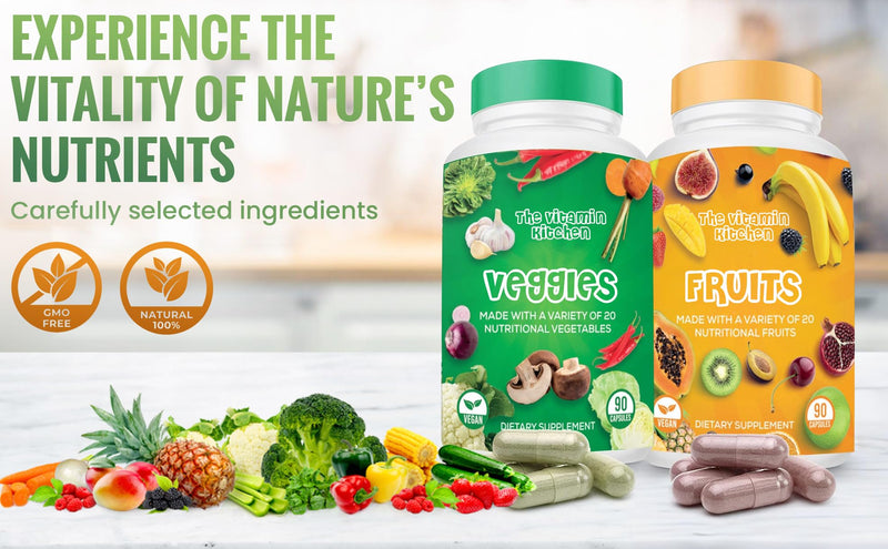 The Vitamin Kitchen Fruit and Veggie Supplements-90 Fruits, 90 Veggies Capsules to Boost Energy Level - Whole Food Fruits and Vegetable from Super Foods - Made in USA - Soy & Vegan Free (Pack of 2)… Pack of 2