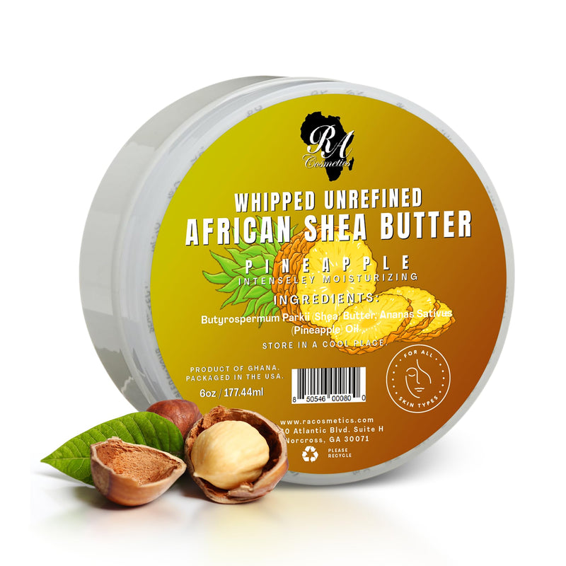 RA COSMETICS Whipped Shea Butter, Pineapple, 6oz | 100% Pure & Natural African Shea Butter, For Men & Women, Ultimate Handcrafted Moisturizer, Essential Vitamins, Radiant Skin 6 Ounce (Pack of 1)