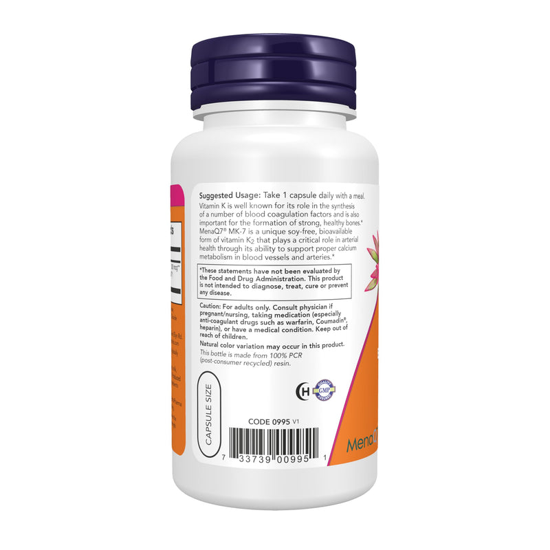 Now Foods Supplements, MK-7 Vitamin K-2 300 mcg, Cardiovascular Support*, Supports Bone Health*, 120 Veg Capsules 120 Count (Pack of 1)