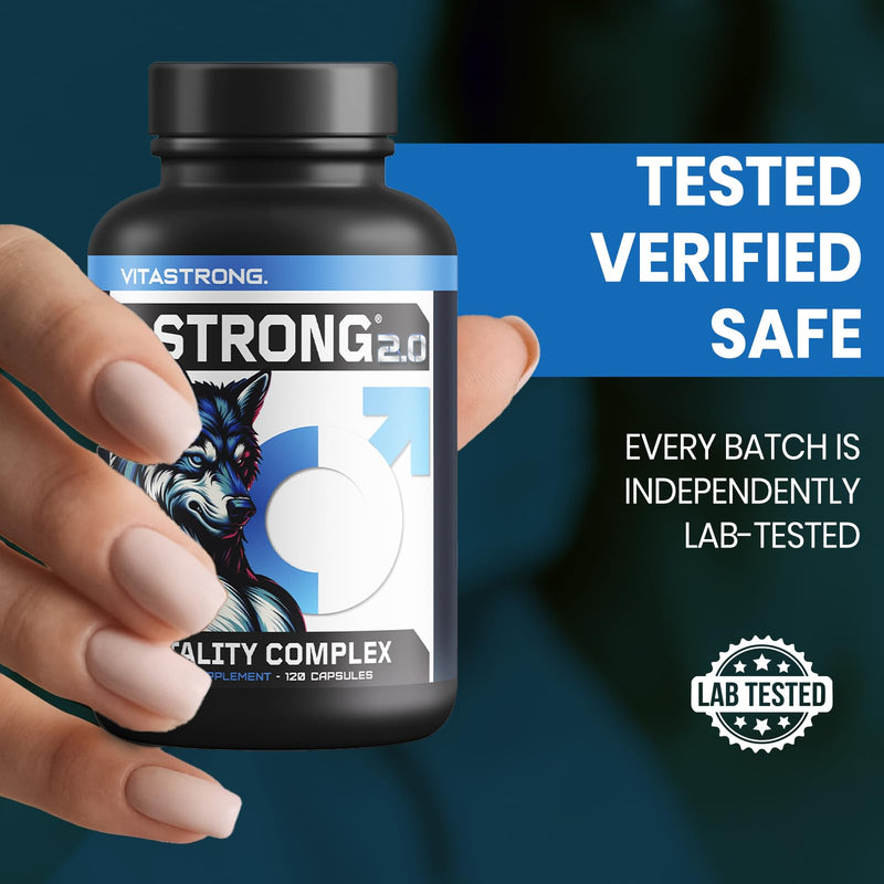 T-Strong 2.0 Vitastrong, Maca Root Vitality Complex Vegan, Arginine, Taurine, Zinc, High Strength Men Supplements, 120 Extra-Strong Maca Root Capsules +Fenugreek Ginkgo Ginseng Vitamin B6