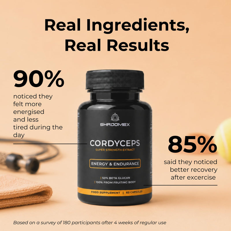 Cordyceps Super Strength Extract | Premium Cordyceps Mushroom Capsules | Dual Extract Vegan Capsules with 50% Beta Glucan | Supplement for Energy, Stamina & Immune Support – 60 Count