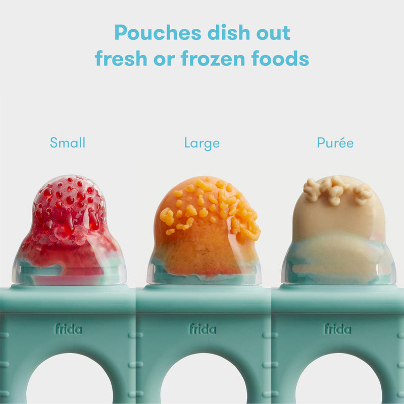 Frida Baby Push Pop Feeder, Baby Fruit Feeder, Baby Fruit Food Feeder to Safely Introduce New Foods, Fresh + Frozen Food Silicone Feeder for Babies, BPA Free, Dishwasher Safe | 3 Count, Teal 3ct tip - Vibrant Teal