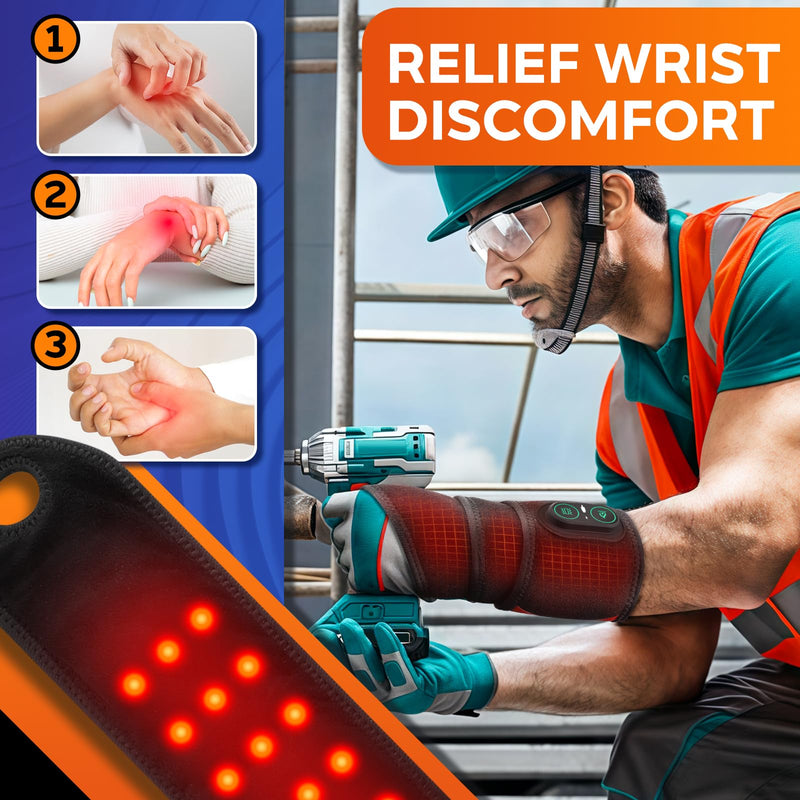 Cordless Wrist Heating Pad for Pain Relief, FSA Eligible Items, Rechargeable Wrist Massager for Carpal Tunnel, Red Light Heated Wrist Brace Wrap, HSA Approved Products Only Black