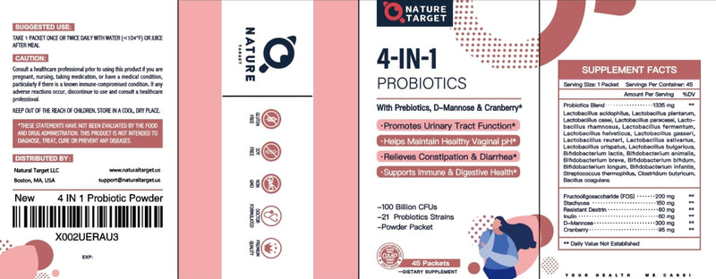 [Australia] - NATURE TARGET Probiotics-for-Women Prebiotics-and-Probiotics-Powder, 100-Billion-CFUs 45-Day-Supply 