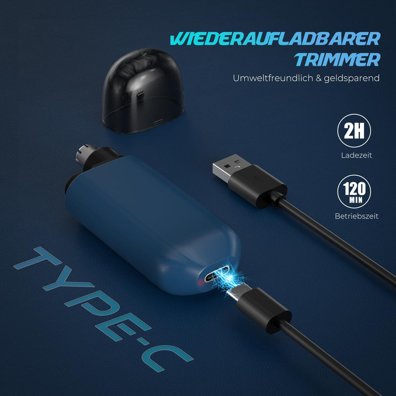 [Australia] - Nose Hair Trimmer, Painless Nose Hair Trimmer for Men and Women, Type-C Charge, Stainless Steel Double Blade Design, IPX7 Waterproof, Equipped with Ultra-Quiet Motor, Easy to Carry (Blue) 