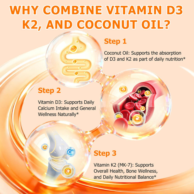 Vitamin D3 K2 10,000 IU Softgels, 120 Count, 2PCS | Vitamin D3 10,000 IU & Vitamin K2 MK-7 200 mcg Supports Immune, Heart, Teeth & Bone Health, Non-GMO,Free of Soy,Gluten 240 Count (Pack of 1)