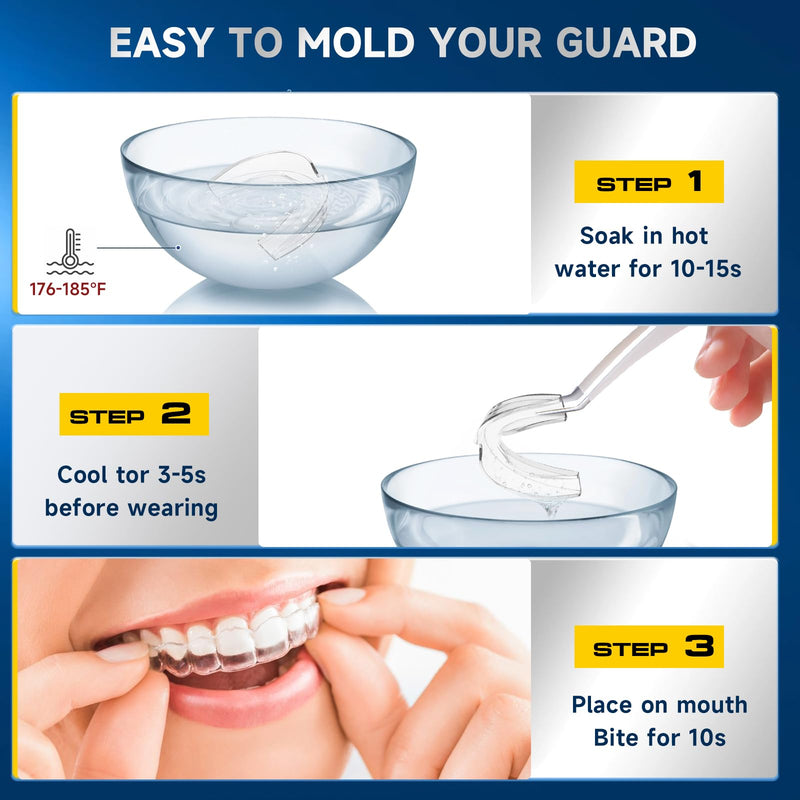 GBN Mouth Guard - Custom Fit Night Guards for Grinding Teeth at Night - Comfortable Mouth Guard - Nightguard with 2 Sizes, 12 Cleaning Tablets