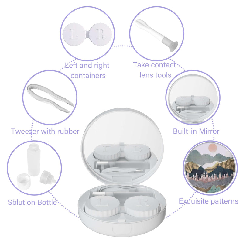 Contact Lens Case, Portable Contact Lens Cases Leak-Proof Contact Lens Box Holder with Mirror, Suitable for Daily Makeup Office Travel Outdoor. (Scenery) Scenery