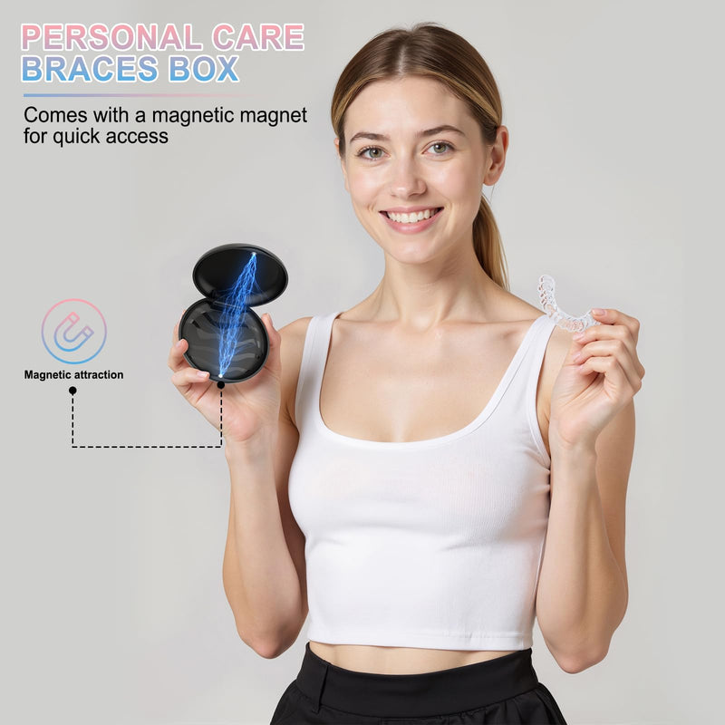 Retainer Case, Slim Aligner Case, Night Mouth Guard Case, Premium Denture Case with Retainer Removal Tool and Chewy, for Disassembly of Oral Care, Black (Black, Pack of 1)