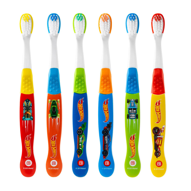 [Australia] - Brush Buddies Hot Wheels Toothbrush for Kids, Kids Toothbrushes, Toothbrush Pack, Soft Bristles for Kids, Toddler Ages 2-4, 6PK Multicolor 1 Count (Pack of 6) 