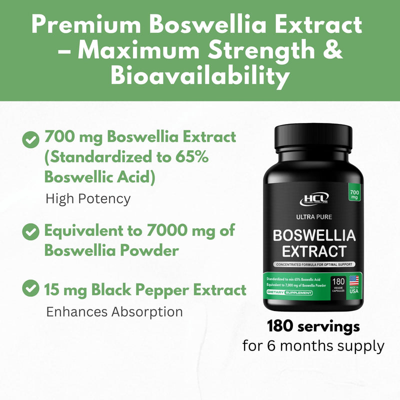[Australia] - Boswellia Serrata Extract Capsules 65% Boswellic Acid 700mg Equal to 7000mg Resin Powder, Extra Strength & Superior Absorption, 6 Month Supply 180 Vegan Capsules Non-GMO 
