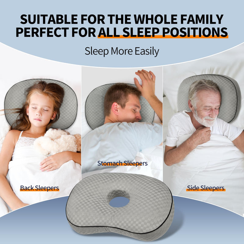 [Australia] - Ear Piercing Pillow for Side Sleepers with an Ear Hole for CNH and Ear Pain Ear Inflammation Pressure Sores, Cotton and Polyester Adjustable Filling Washable and Adjustable Ear Guard Pillow, Gray 