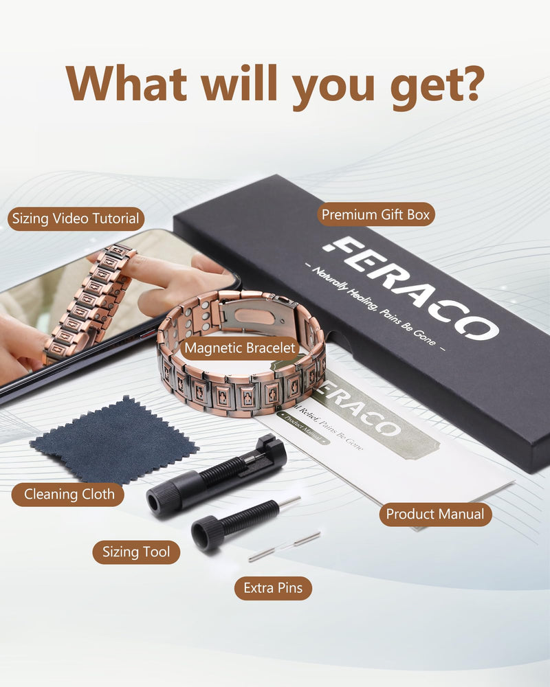 [Australia] - Feraco Copper Bracelet for Men 3X Strength,Magnetic Therapy Bracelet Copper Jewelry with Powerful 3800 Gauss Magnets Copper Cross Bracelet 