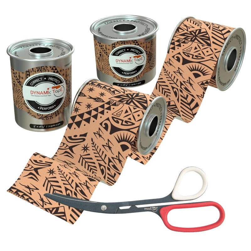 Dynamic Tape Bundle | 3" & 2" Beige & Black Biomechanical Tape + Dynamic Tape Scissors | Physio Tape for Muscle Support, Injury Recovery & Performance | Latex-Free | Ideal for Therapists & Athletes