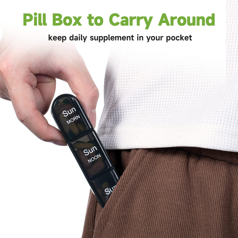 Daviky Weekly Pill Organizer 3X a Day, Travel Pill Box7 Day Light-Proof | Pill Case 3 Times a Day, Easy Open, Arthritis-Friendly, Large Capacity, for Medication, Vitamin, Fish Oil, Supplement, Black